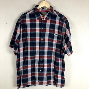 Tommy Bahama Shirt Men X Large Blue Red Checked 100% Silk Camp Button Pocket